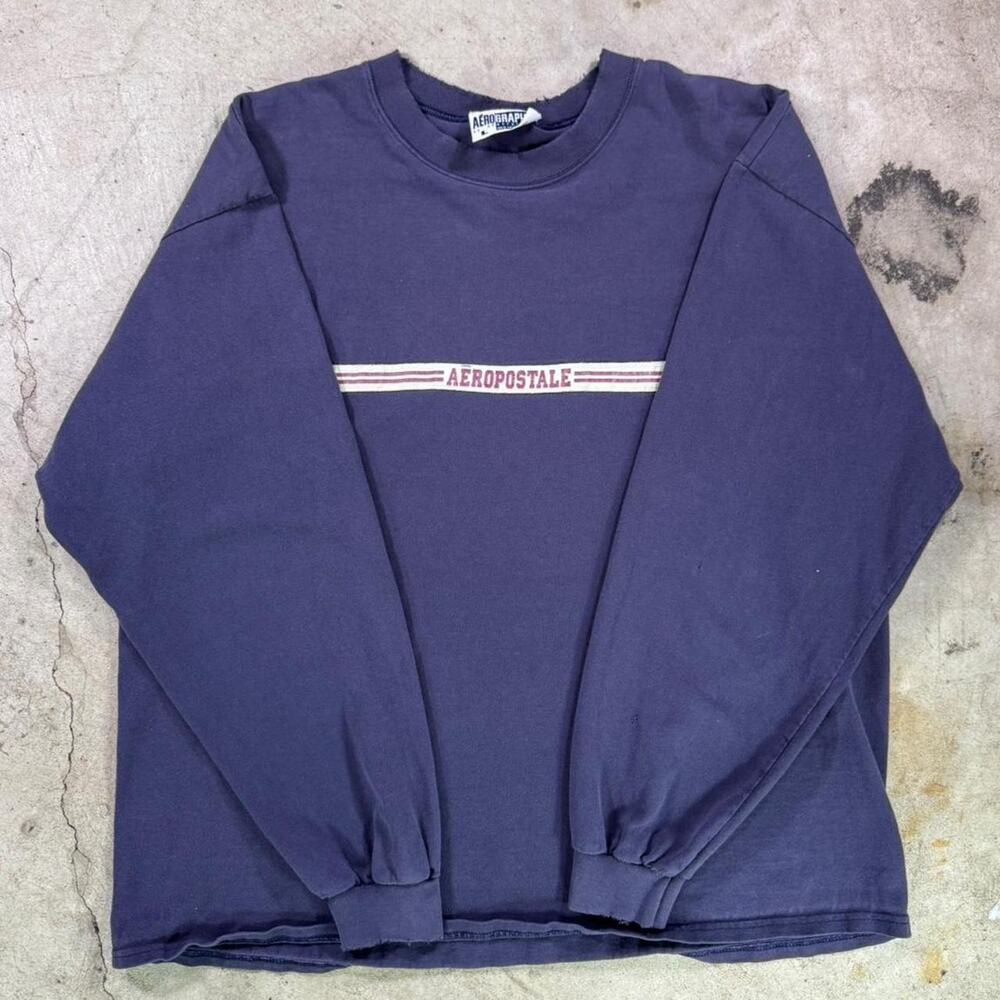 Vintage 90s aeropostale aerographics navy blue long sleeve shirt size L USA made